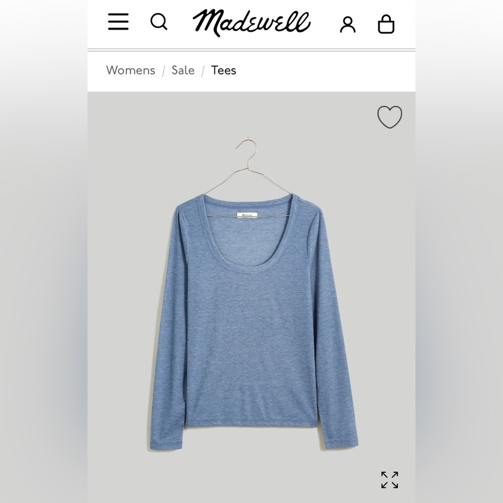🆕 Madewell | Semi-Sheer Scoopneck Long Sleeve Top in Heather Bluestone Medium - Picture 4 of 6